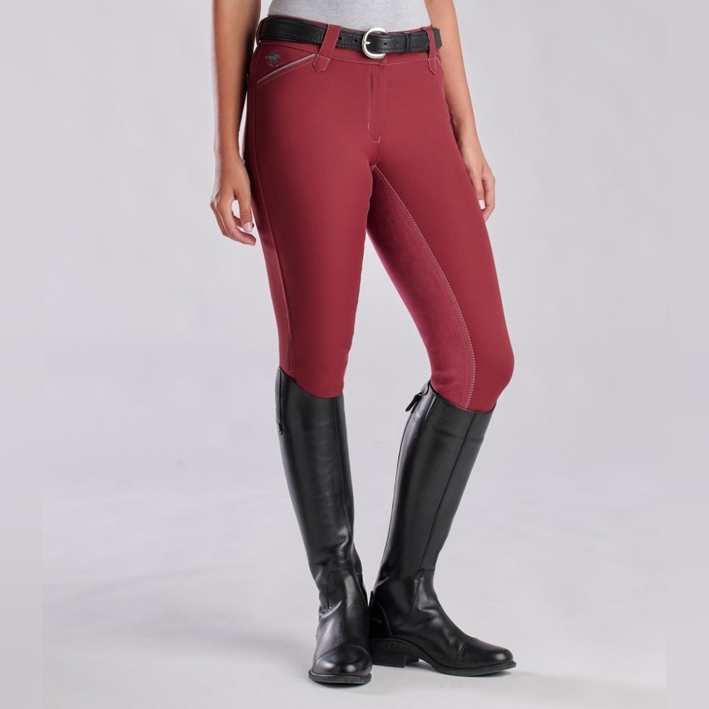 Piper Evolution Burgundy Full Seat Equestrian Riding Breeches Women's Size 32 R